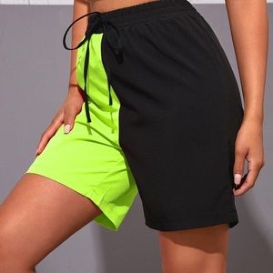 Neon Lime Tie Front Two Tone Shorts
